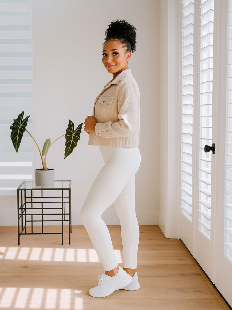 Conceited Fleece Lined Leggings Women - Warm - Winter - Women's Tights - Available in Plus Size - Diamond - Large - X-Large Off-White - Image 4
